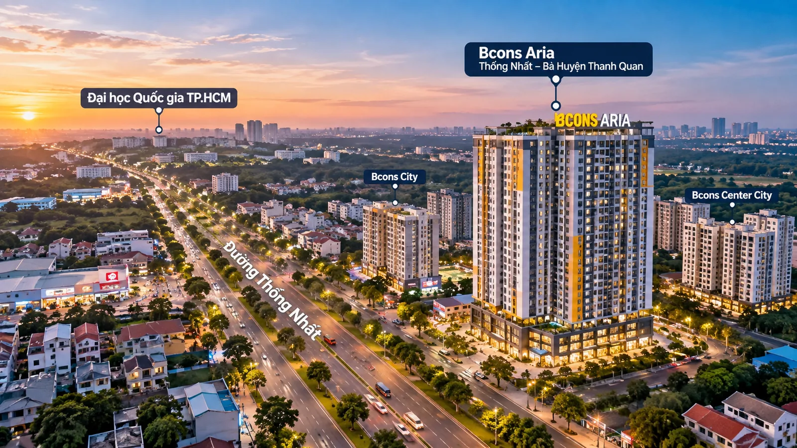 Trục Thống Nhất – Làng Đại học và dự án Bcons Aria
