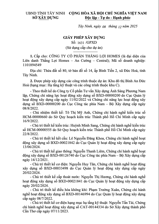 Giấy phép xây dựng số 1631/GPXD