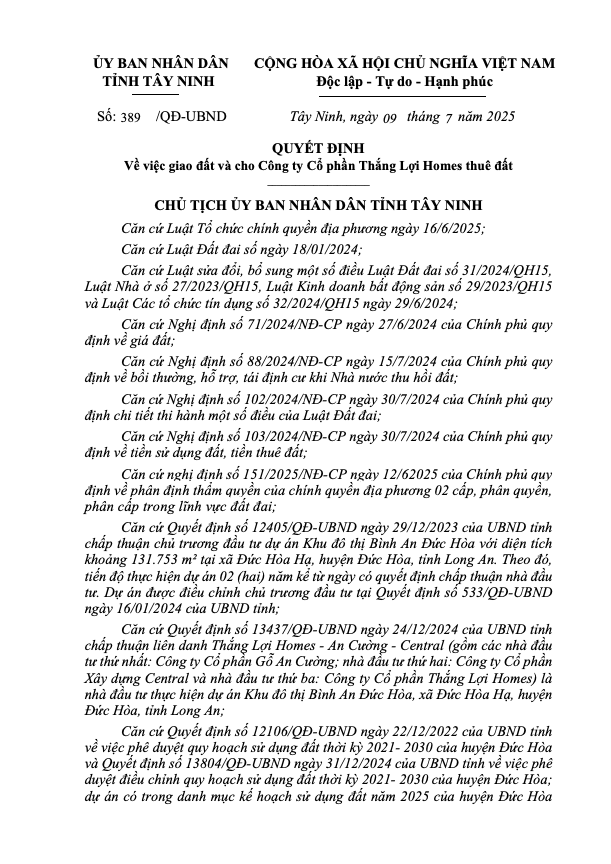 Quyết định giao đất và cho thuê đất